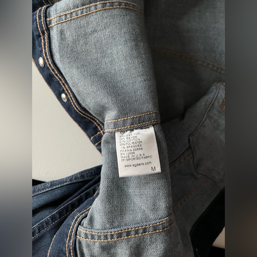 AG Adriano Goldschmied Robyn Blue Jean Jacket w/contrast stitching lightweight M - Picture 3 of 8